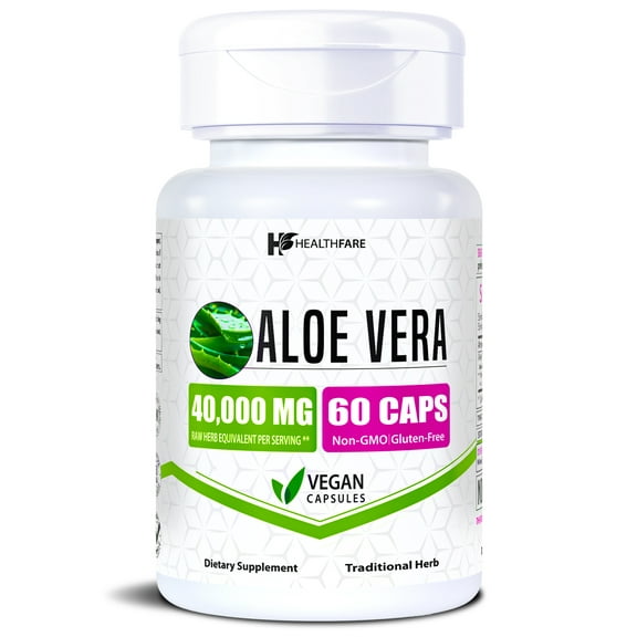 HealthFare Aloe Vera Capsules 40,000mg | 60 Vegan Pills | Inner Leaf Aloe Vera Extract Supplement | Gut Health & Digestive Support | Non-GMO, Gluten-Free | Made in USA
