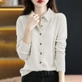 thumbnail image 2 of Rutainlusire Womens Trendy Lapel Comfy Buttoned Shirts Sweaters Women's Solid Color Button Turndown Collar Long Sleeved Casual Fashionable Sweater, 2 of 6