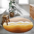 thumbnail image 4 of Abstract Round Area Rugs 3 ft, Burnt Orange Brown Gradient Waves Beach Lines Washable Small Area Rug with Non-Slip Sturdy Edge Binding Round Front Door Mat Floor Carpet for Entryway, 4 of 9