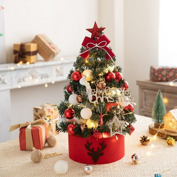 Árbol de Navidad de 45 cm, pequeño árbol de Navidad flocado para el hogar, juego de regalo de Navidad DIY, decoración