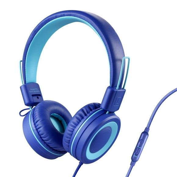 Auriculares estéreo para niños POWMEE P10 con micrófono ajustable, color azul