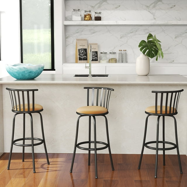 Homy Casa Vintage Industrial Barstool 3 Pack with Adjustable Height Faux Suede Seat