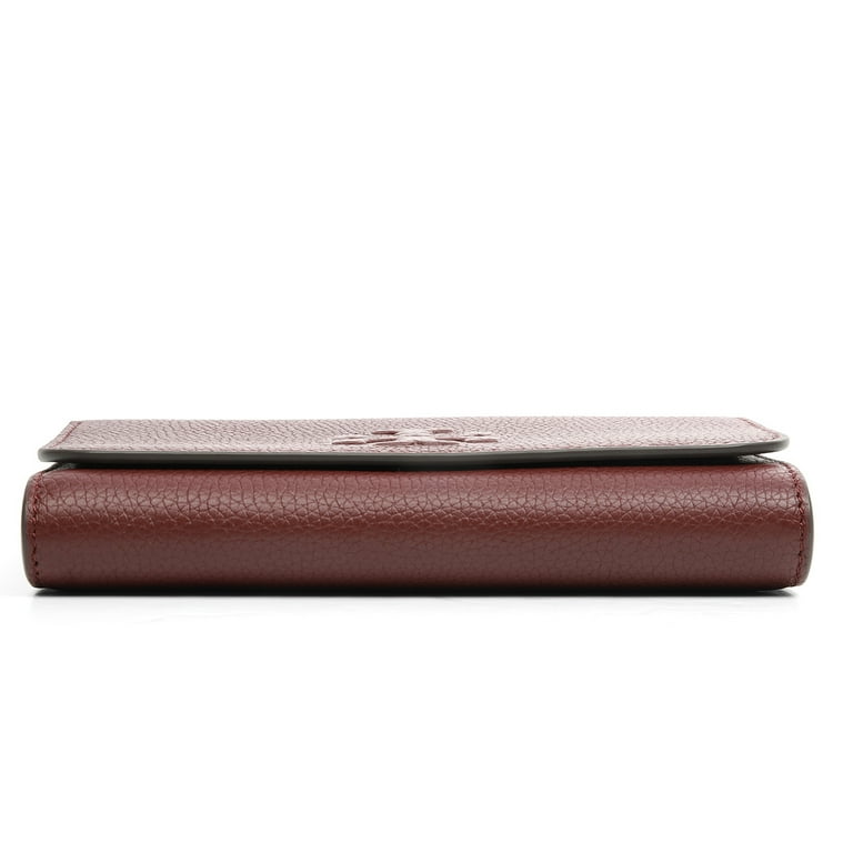 Tory Burch Women s Thea Small Pebbled Leather Flat Wallet Crossbody Bag Claret Size 8L x 4.75H x 1.5D Red