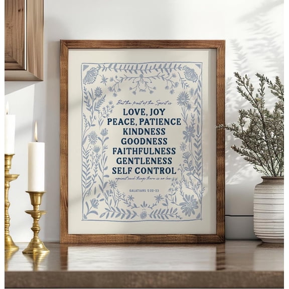 Fruit Of The Spirit Art, Love Joy Peace Scripture, Galatians 5:22 Artwork, Bible Verse, Christian Art, Scandinavian Folk Home Decor #2798, Unframed Poster Size 8x12