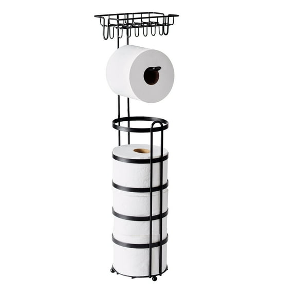 Better Homes & Gardens Free Standing Toilet Paper Holder with Reserve, Matte Black, Fully Assembled
