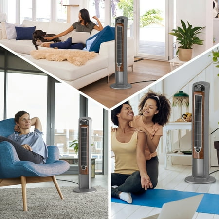 Lasko Wind Curve 42" 3-Speed Oscillating Ionizer Remote Controlled Tower, Gray/Brown, 2554