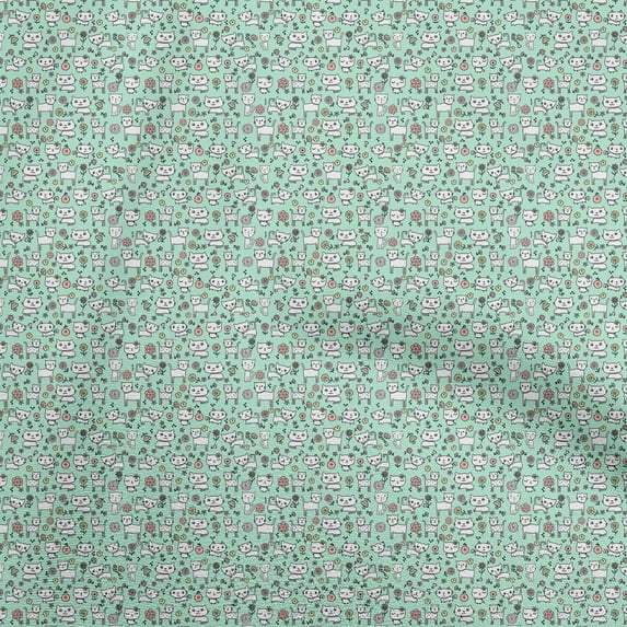 oneOone Georgette Viscose Light Mint Green Fabric Kids Animal Fabric For Sewing Printed Craft Fabric By The Yard 42 Inch Wide