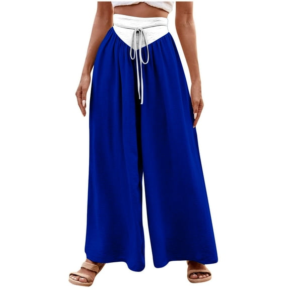 ABPWLY Pants for Women Wide-Leg Pants for Women Casual Solid High Waist Drawstring Loose Pleated Palazzo Pants Long Flared Trousers Womens Slacks