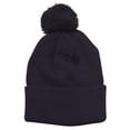thumbnail image 1 of Soft Cushion Pom Cable Knit Long Beanie - Navy, 1 of 2