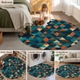 thumbnail image 5 of Round Rugs 8 Ft, Teal Orange Abstract Art Non Slip Area Rugs for Kitchen Bedroom Entryway, Geometric Modern Art Washable Carpet Runner Rug Floor Mats for Bedroom Home Decor, 5 of 9