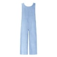 thumbnail image 4 of Gmdeguo Jumpsuit for Women Summer Cotton Linen Playsuits Elegant Casual Wide Leg Trousers Beach Boho Loose Stripe Print Overalls Button up Dungaree Dressy Sleeveless Romper, 4 of 5