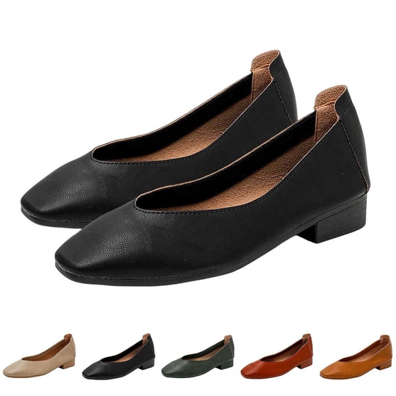 Viluyesy Womens Loafers Square Toe Faux Leather Slip On Arch Support Casual Work Cushioned Low Block Heel Shoes Brown Size US7