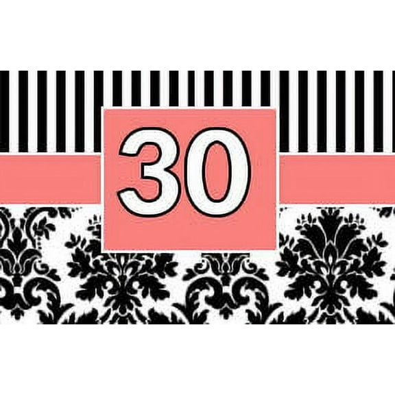 Black & White Damask 30th Birthday Edible Frosting Photo Cake Decoration