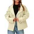 thumbnail image 5 of RYRJJ Womens Short Trench Coat Oversized Double Breasted Stand Collar Cropped Jacket Fall Fashion Casual Work Outerwear(Off-White,L), 5 of 8