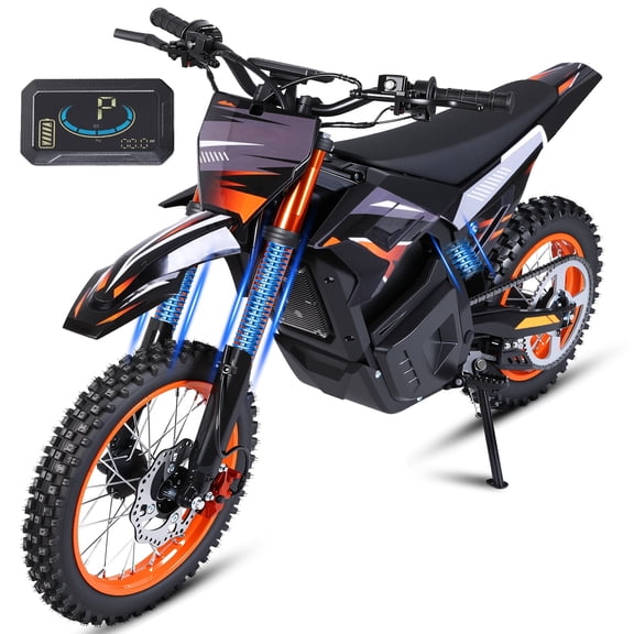 3000W Adult Electric Dirt Bike, 40mph Top Speed, 43-mile Range, 48V 30ah Battery, 14"/12" Fat Tires, Dual Hydraulic Brakes, Full Suspension, UL2849