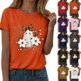 thumbnail image 2 of felwors Halloween women's shirt 2025 cute ghost cotton shirt autumn pumpkin T-shirt round neck pattern T-shirt casual short sleeved top Dark Green, S, 2 of 8