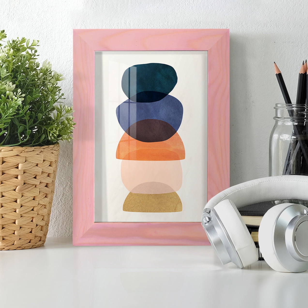 Mod Pods I -Framed Print w/glass-Sunset Pink