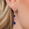 thumbnail image 3 of Gem Stone King 18K Rose Gold Plated Silver Blue Created Sapphire 3 Stone Dangle Earrings for Women (6.20 Cttw, Gemstone September Birthstone, Oval 8X6MM, 7X5MM and 6X4MM), 3 of 6