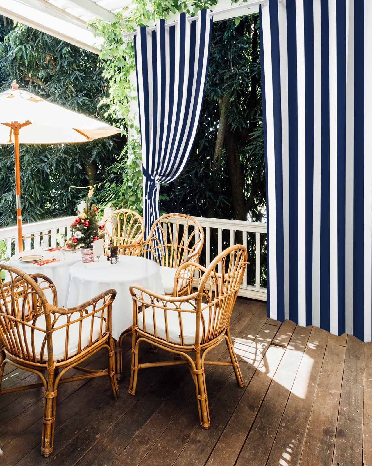 nqOlkjepod Outdoor Curtains for Patio Waterproof, Navy Blue Striped Outdoor Privacy Panels Grommet, Modern Farmhouse Blue White Stripes Blackout Outside Curtains for Porch/Cabana 54"x108", 1 Panel