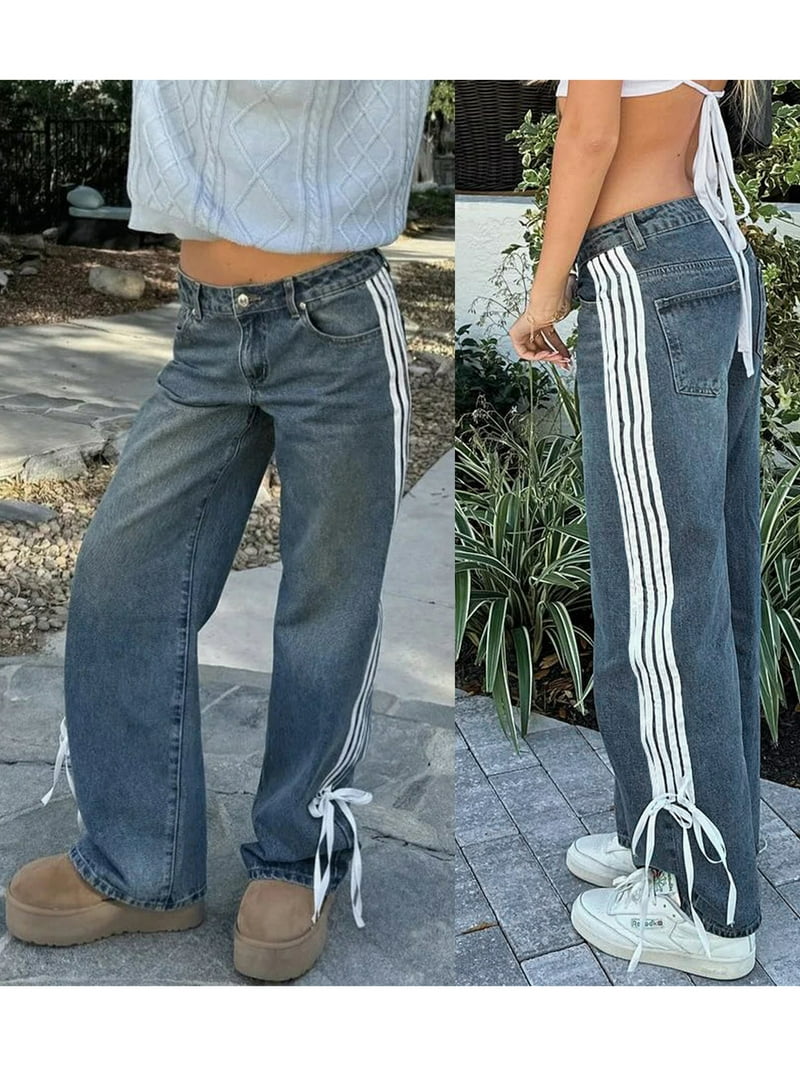 【RANCHIC】side slit denim ribbon pants RANCHIC】side slit denim ribbon pants RANCHIC】side slit