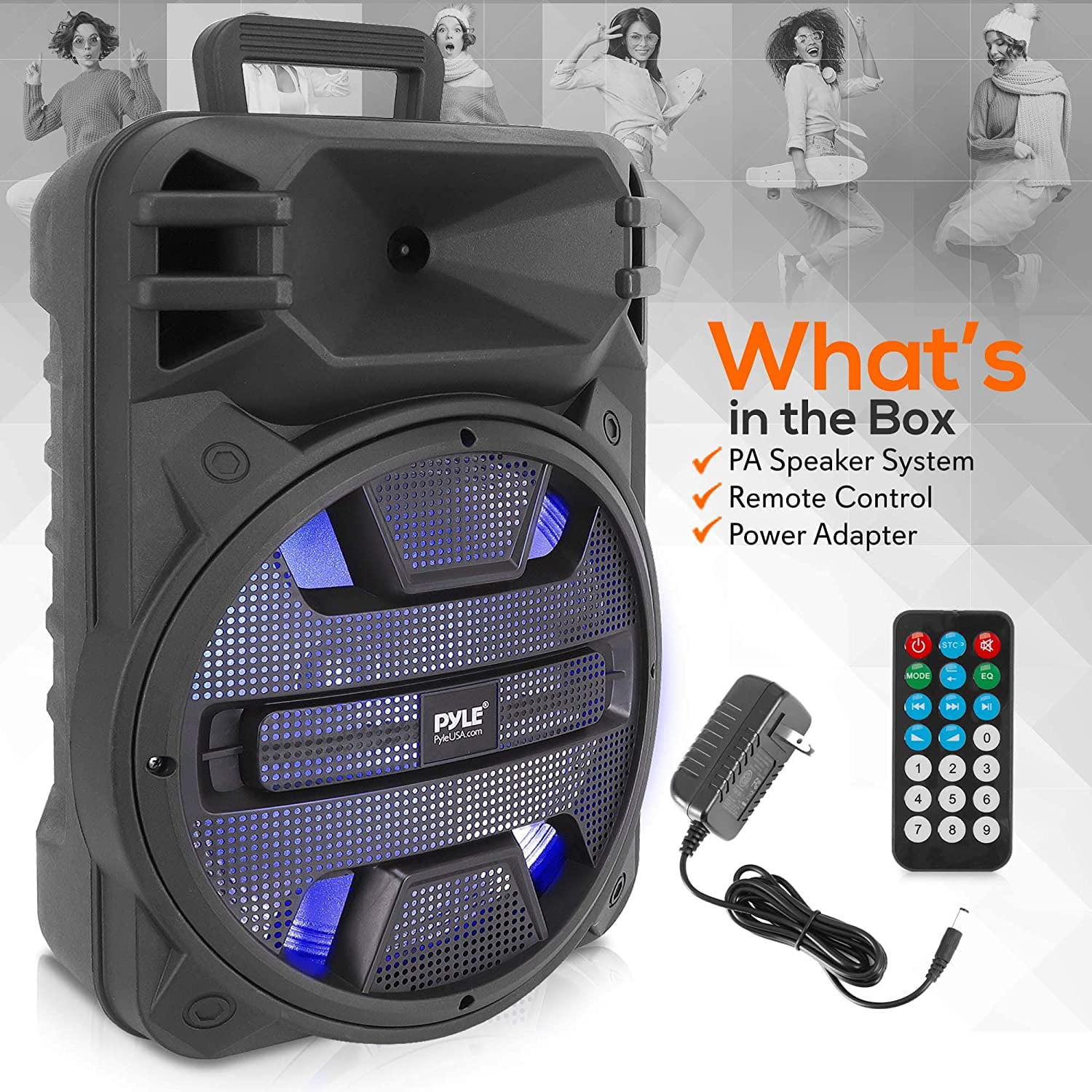 Pyle PPHP1243B - 12'' Portable PA Speaker System - Karaoke Speaker with Latest DJ LED Lights, USB/FM/BT/Aux/Remote Control/Mic Inputs, Built-in (800 Watt)