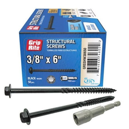 

Grip-Rite 5037420 0.375 in. wire x 6 in. Star Hex Washer Head Structural Screws Pack of 50