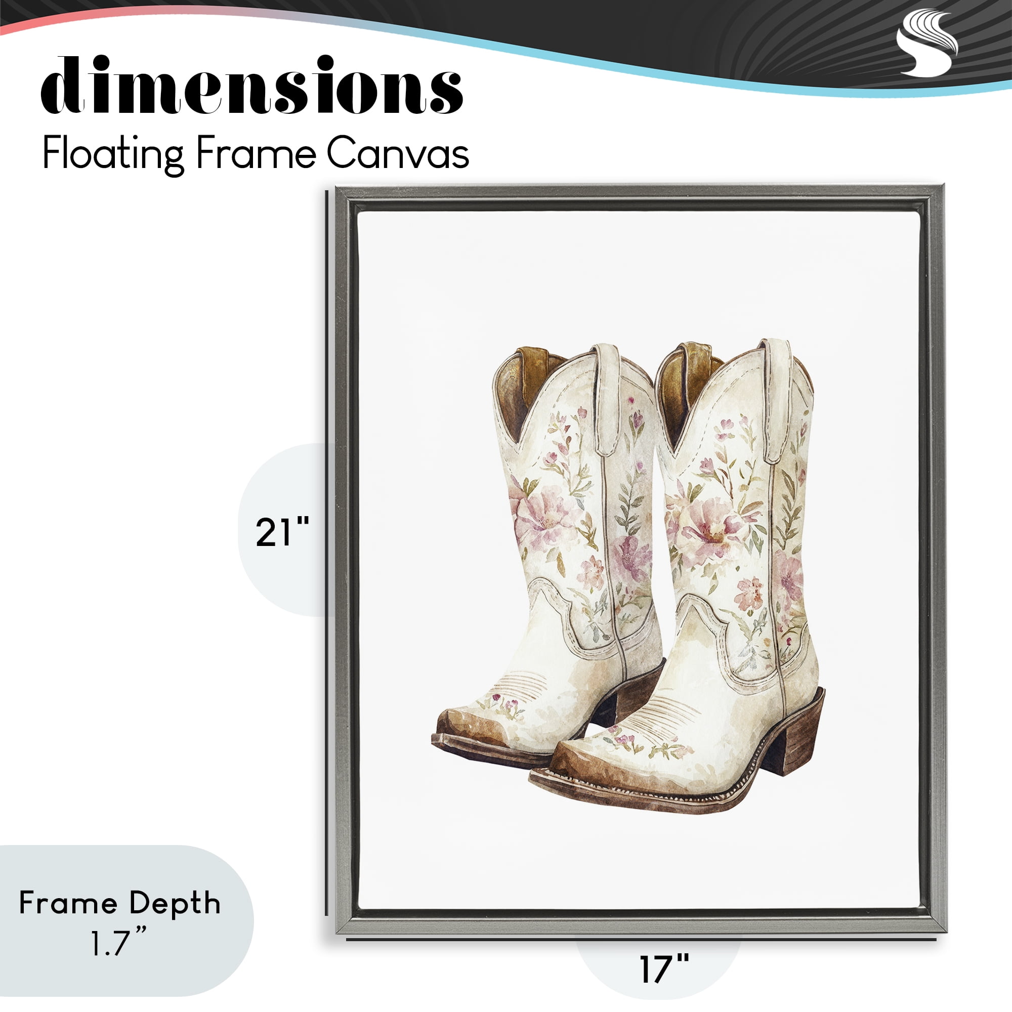 Stupell Industries Boots in Bloom Gray Framed Floater Canvas Wall Art, design by Svetlana Aleynikova