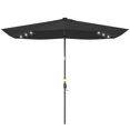 thumbnail image 1 of 6.5x10ft Rectangular Patio Umbrella with 20 Solar LED Lights, Black UV Resistant Polyester Canopy, Tilt Function & Crank Handle, Outdoor Market Parasol for Garden, Pool, Deck, 1 of 7