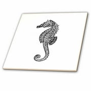 3dRose Seahorse vintage black and white illustration Ocean aquarium Sea horse - Ceramic Tile, 6-inch