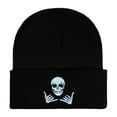 thumbnail image 4 of SYMOID Skull Embroidered Cuffed Knit Beanie Warm Stretchy Winter Hat for Men Women Hats,Size Free Size, 4 of 6