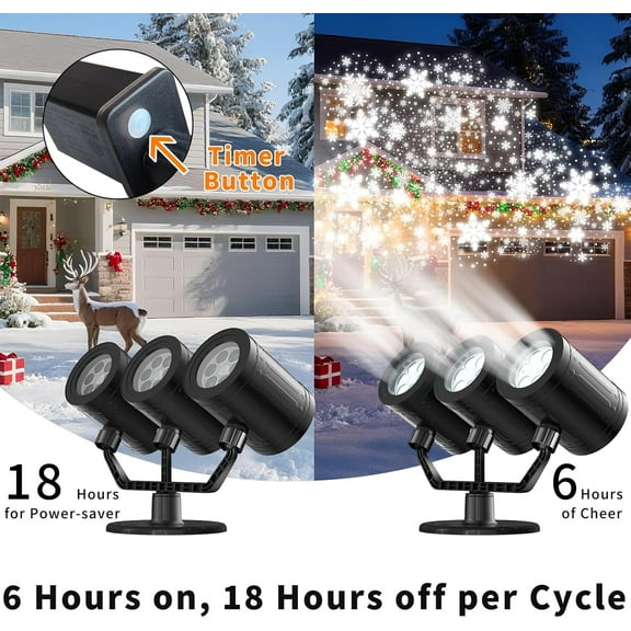 YUYAN-Snowflake Christmas Projector Lights Outdoor 2025 Upgraded Triple Head Snowflake Projector with Timer Waterproof LED Snowfall Projector for Holiday for Christmas Decoration