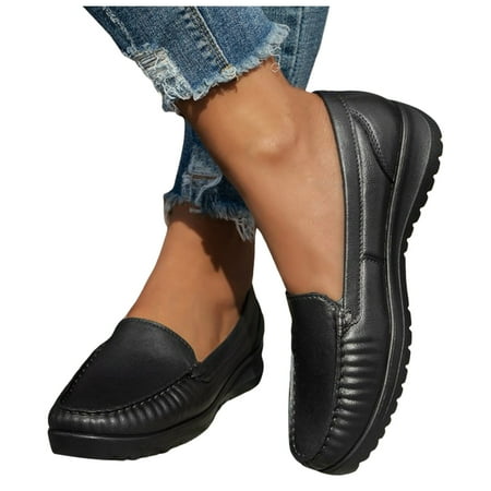

Daznico Loafers for Women Women Casual Shoes Fashionable Pattern Solid Color Simple and Thick Sole Comfortable and Non Slip Slip On Shoes for All Seasons(Color:Black Size:US 7.5)
