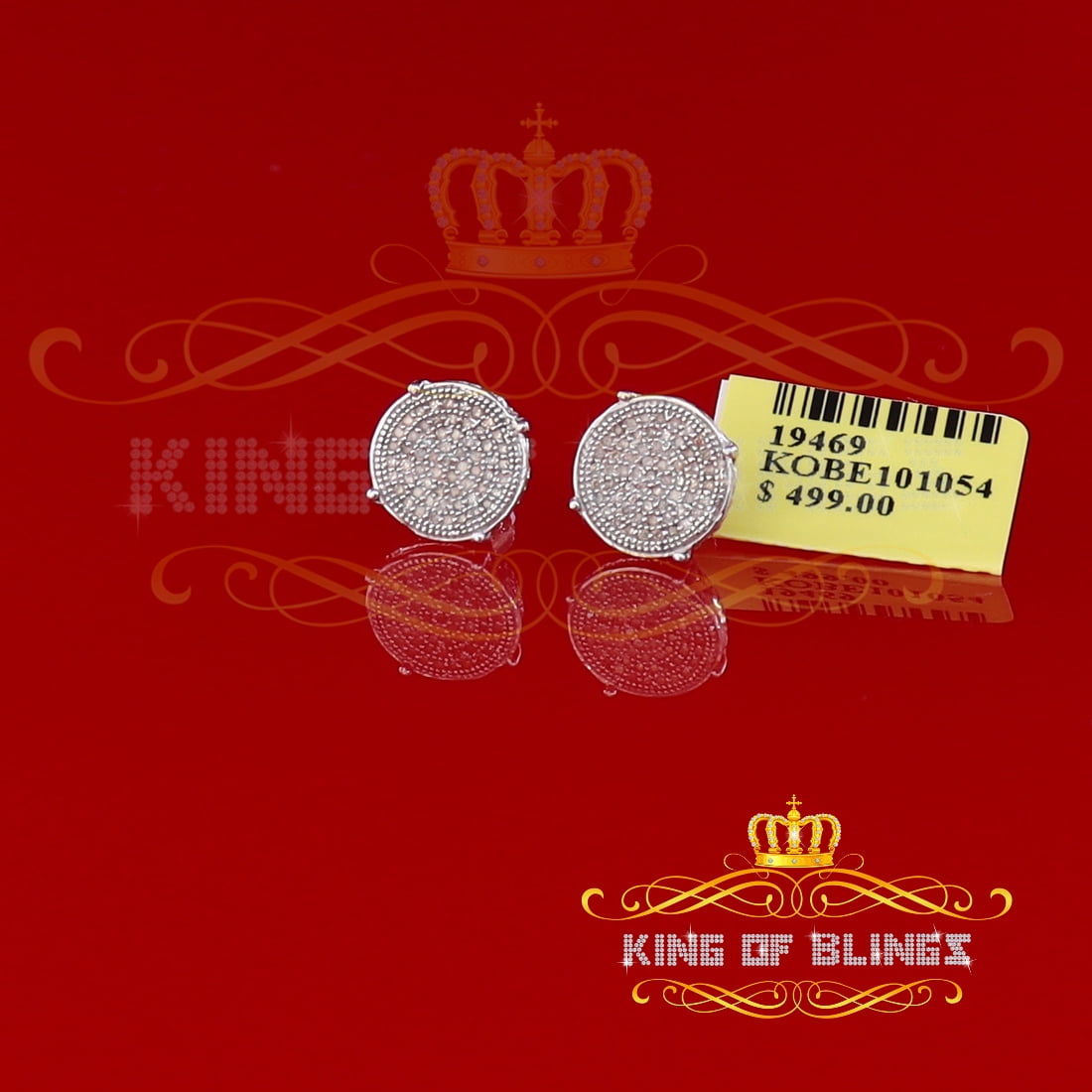 King of Bling's 925 Sterling Silver 0.30ct Diamond For Women's/ Men's White Stud Round Earrings