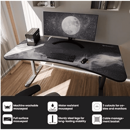 Arozzi - Arena Ultrawide Curved Gaming Desk - Gunmetal Galazy