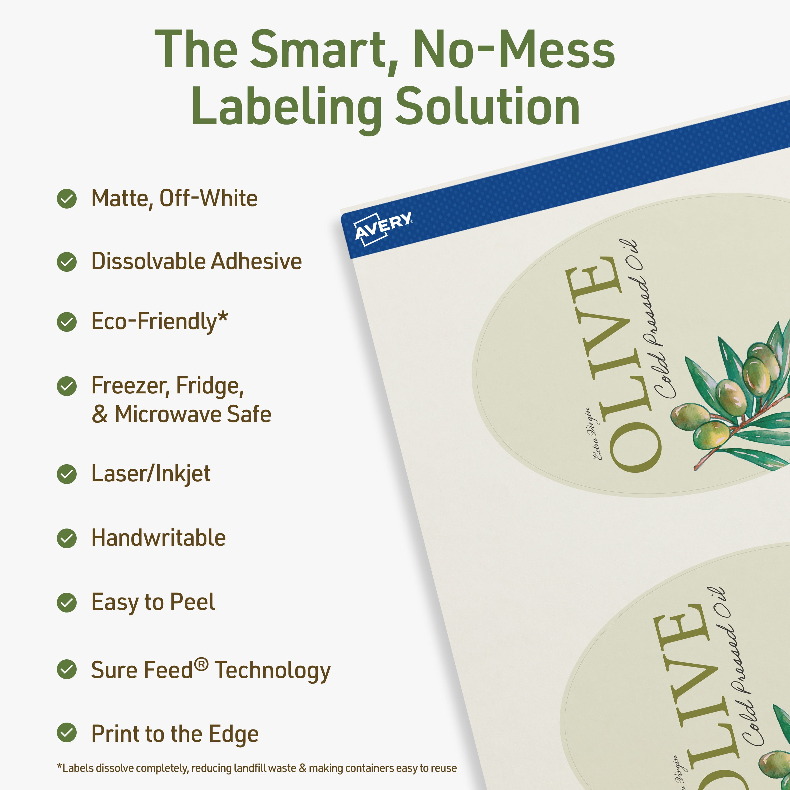 Avery Dissolvable Oval Labels, 4" x 6", 50 Labels