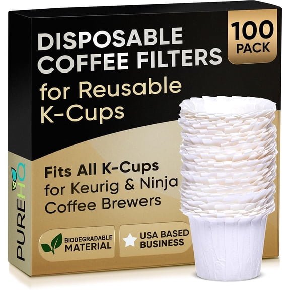 100 Disposable Coffee Filters - Keurig Paper Filters for K Cup - Fits Keurig Brewers, K-Supreme, K-Slim and Ninja Reusable K-Cup Coffee Pods - Single Serve Filter, Sediment-Free, White