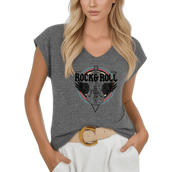 Cozymy Womens Rock and Roll Skull Guitar Graphic Tshirt V Neck Sleeveless Tshirt Graphic Tees Shirts Casual Summer Punk Style Tops S 5XL