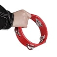 thumbnail image 3 of 6 Inch Handheld Wooden Tambourine Hand Bell Percussion Musical Toy Single Row Metal Jingles Red for Party Kids Games, 3 of 9