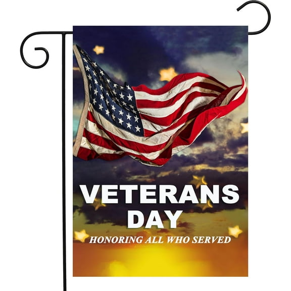 Veteran's Day Honoring All Who Served USA National Flag Star Sky Garden Yard Flag 12"x 18" Double Sided Polyester Welcome House Flag Banners for Patio Lawn Outdoor Home Decor