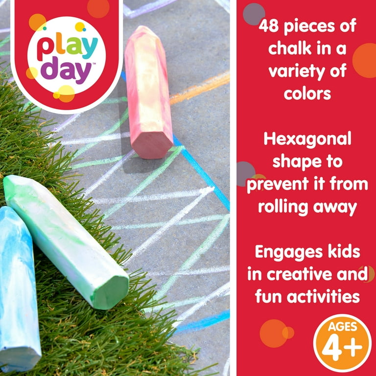 Play Day Sidewalk Chalk Set, 48 Pieces, Includes 12 Tie-Dye Neon