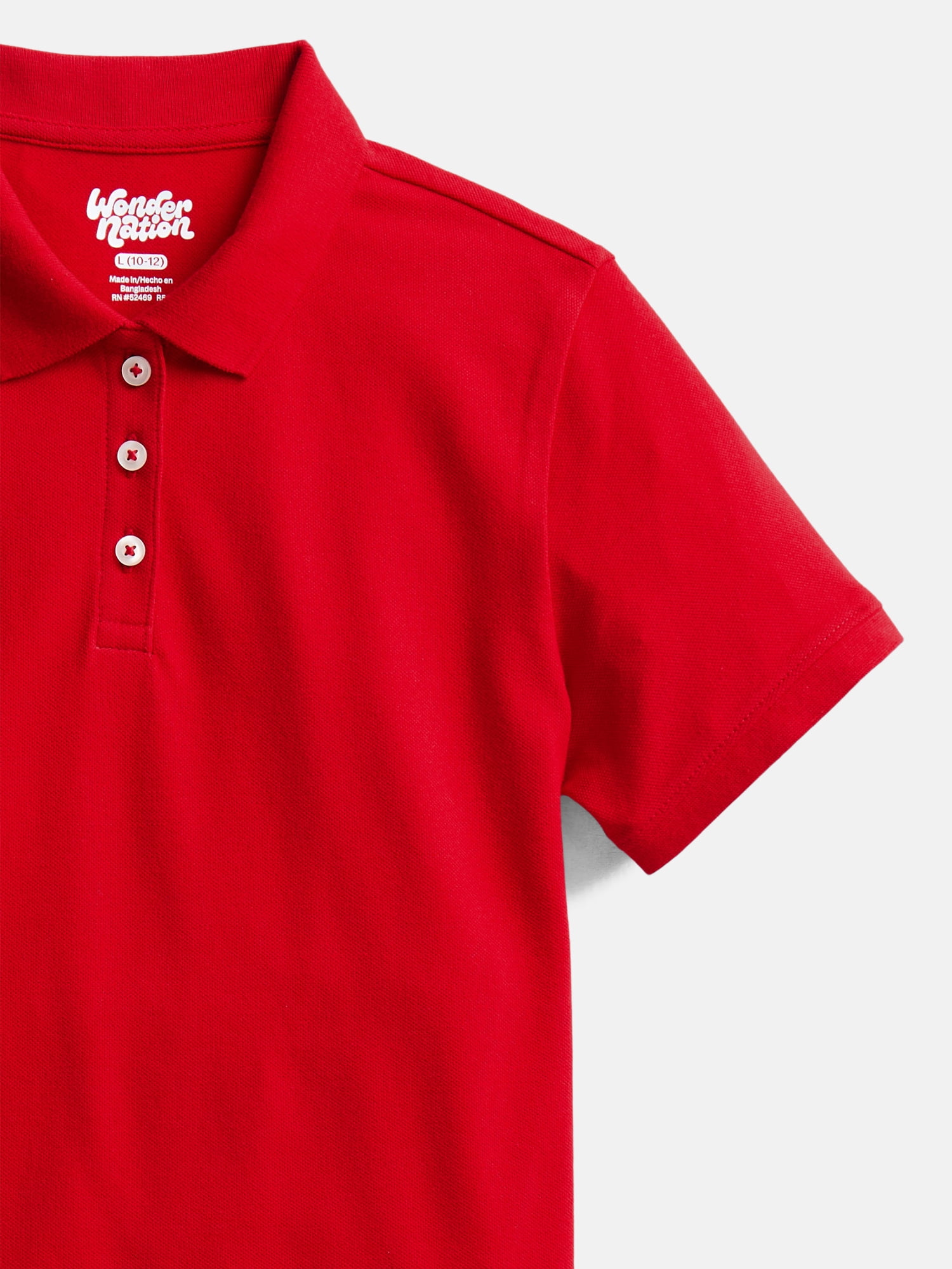 Wonder Nation Girls School Uniform Pique Polo Shirt with Short Sleeves, Size 4-18