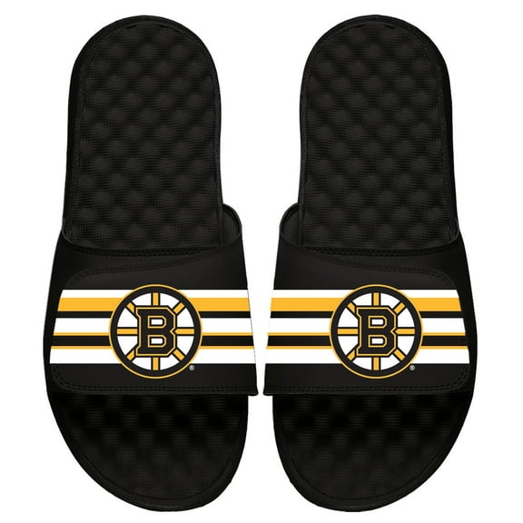 Youth ISlide Black Boston Bruins Stripe Logo Slide Sandals
