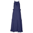 thumbnail image 4 of Mohiass Halter Casual Sleeveless Maxi Dress for Women 2024 Ruched Solid Color Ruffle Long Dress Navy L, 4 of 9