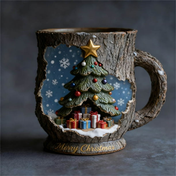 Taza Navideña Bosque Mágico con Efecto Craquelado | Acabado Craquelado Único | Apta para Microondas y Lavavajillas | Ideal para Chocolate Caliente, Café y Té | Regalo Perfecto para Amigos y Familiare