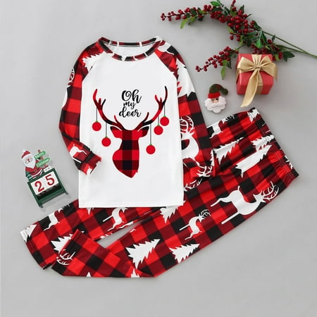 

ERTUTUYI Kids Christmas Family Clothes Matching Cute Prints Sets Long Sleeve Tops Pants Set Red 4