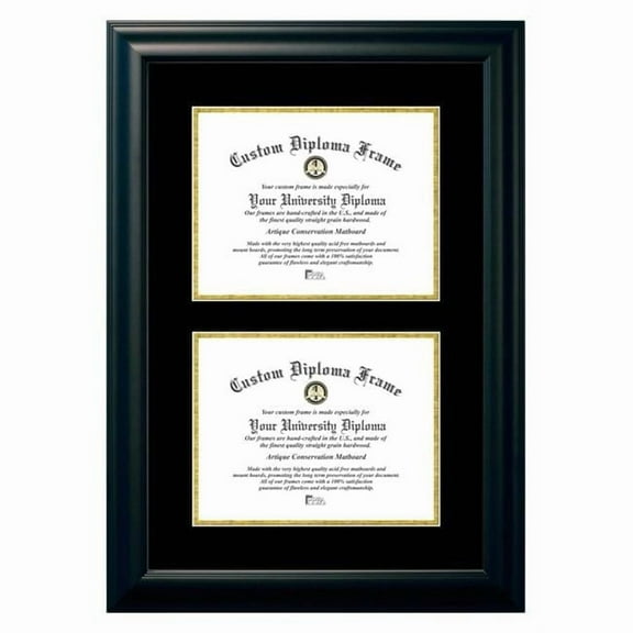 Campus Images SBBG001DD-8511 8.5 x 11 in. Double Degree Satin Black Certificate Frame with Black & Gold Mats