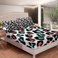 thumbnail image 3 of Animal Print Queen Sheets Leopard Print Bed Sheets, African Safari Wildlife Fitted Sheet Teal Pink Bed Set, Cheetah Bedding Luxurious Room Decoratives 3pcs (Deep Pocket), 3 of 4