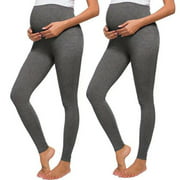 2pcs Women's Seamless Maternity Leggings Over The Belly with Pants Extenders Workout Pants GREY 2XL
