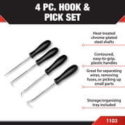 Performance Tool 1103 4-Piece Hook & Pick Set - Mark Metal or Plastic, Separate Wiring, Remove Fuses, Pick Up Small Parts and Washers