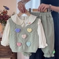 thumbnail image 2 of Odeerbi 5-12 Years Kids Girls Valentines Day Outfits Cotton Peter Pan Collar Long Sleeve Tops Pants Sweater Vest Three-piece Set Casual Loungewear Kids Girls Clothes, 2 of 8